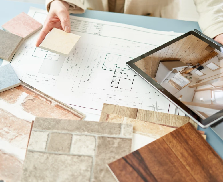 Architectural plans with interior design samples
