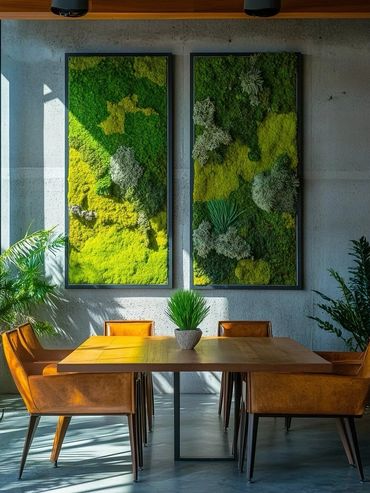 Contemporary dining area with green decor